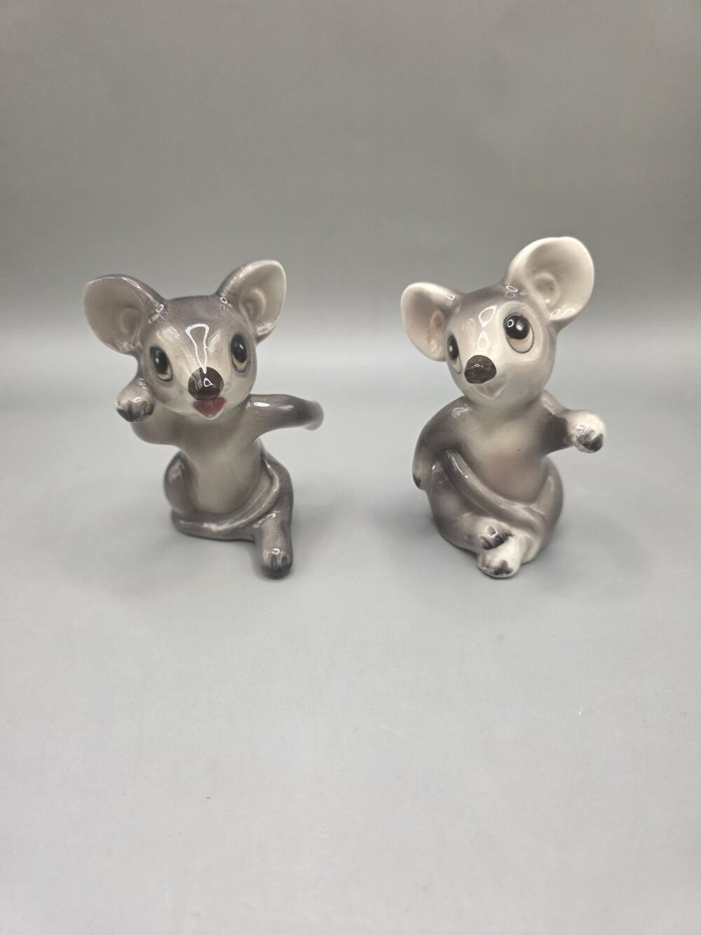 Vintage Miyako 1960s Mouse Salt Pepper Shakers Gray Ceramic Japan Kitsch